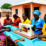 **Image Prompt:** A vibrant scene in a Senegalese village. Women are participating in a vocational training workshop led by an NGO. They are learning sewing and tailoring skills, with colorful fabrics and sewing machines visible. The background shows traditional Senegalese houses. The overall tone is empowering and hopeful.