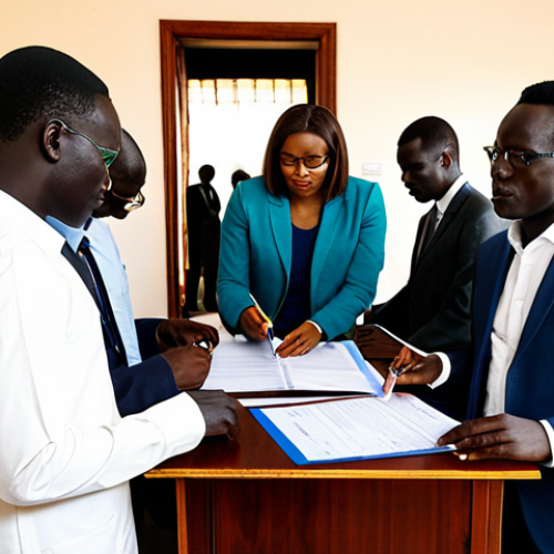 Home 12 A diverse group of people applying for visas at the Senegalese embassy, showcasing different nationalities and purposes of travel. Focus on the application process with forms and official documents visible. "Visa Application Process in Senegal." Safe for work. Appropriate content. Fully clothed. Professional.