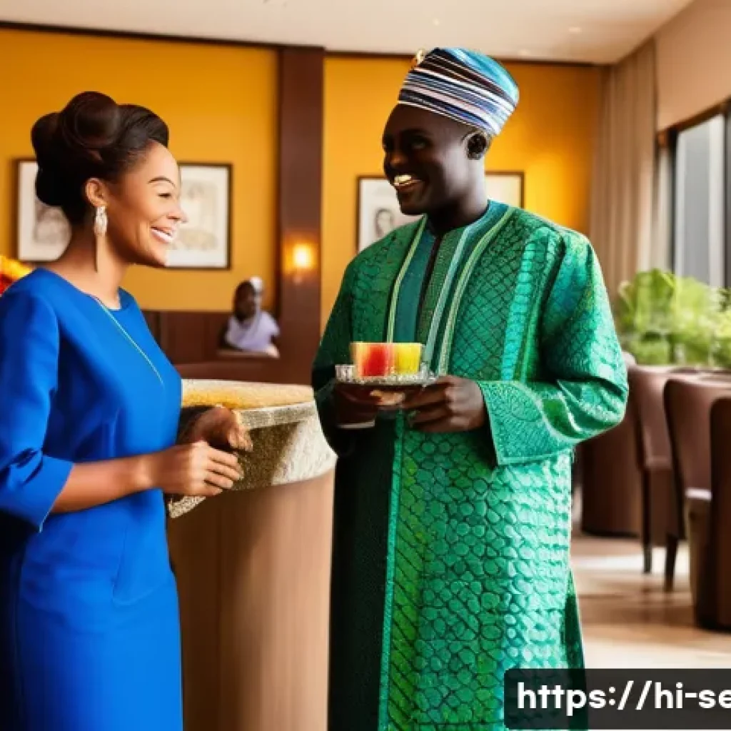 세네갈에서 가장 인기 있는 직업 - **Prompt:** A vibrant and welcoming scene showcasing Senegalese hospitality in a modern hotel lobby....