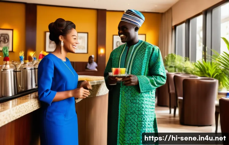 세네갈에서 가장 인기 있는 직업 - **Prompt:** A vibrant and welcoming scene showcasing Senegalese hospitality in a modern hotel lobby....