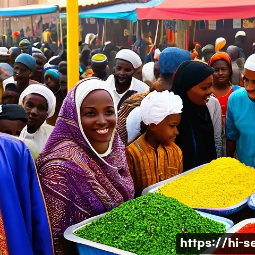 세네갈 기독교와 이슬람 공존 - A vibrant and harmonious Senegalese community festival scene showing Muslim and Christian families c...