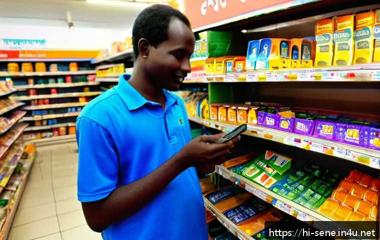 세네갈에서 전화카드 구입 방법 - A bustling local Senegalese grocery store interior, featuring shelves stocked with colorful prepaid ...